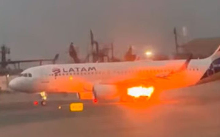 LATAM plane catches fire before takeoff at Lima airport