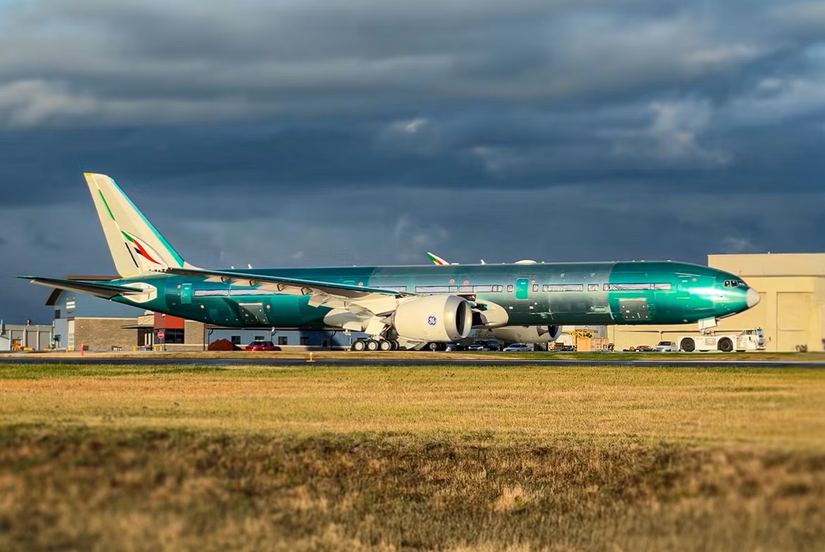 Emirates' first Boeing 777-9 rolls out at Everett, heads to paint shop