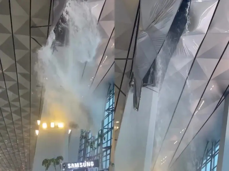 Roof collapse at Jakarta airport after heavy rain triggers panic